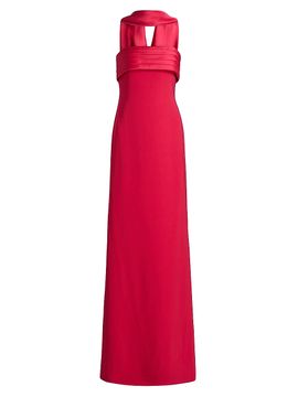 Badgley Mischka Women's Neck Scarf Strapless Satin Floor-Length Gown