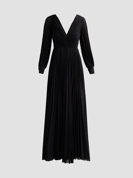 Badgley Mischka Women's Pleated Chiffon Long-Sleeve Gown
