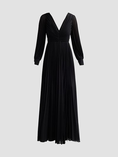 Badgley Mischka Women's Pleated Chiffon Long-Sleeve Gown