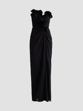 Badgley Mischka Women's Pleated Ruffle Chiffon Column Gown