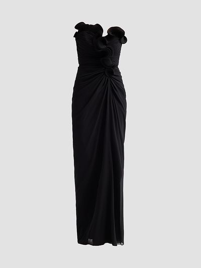 Badgley Mischka Women's Pleated Ruffle Chiffon Column Gown