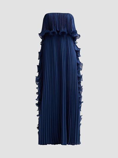 Badgley Mischka Women's Ruffle Pleated Chiffon Strapless Gown
