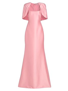 Badgley Mischka Women's Satin Capelet Trumpet Gown