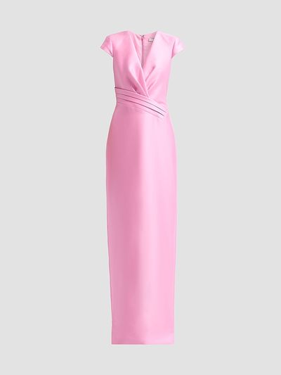 Badgley Mischka Women's Satin Wrapped-Bodice Column Gown