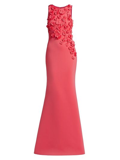 Badgley Mischka Women's Scuba Floral & Crystal Gown