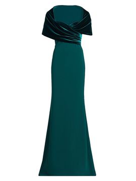 Badgley Mischka Women's Stretch-Crepe Shawl-Collar Gown