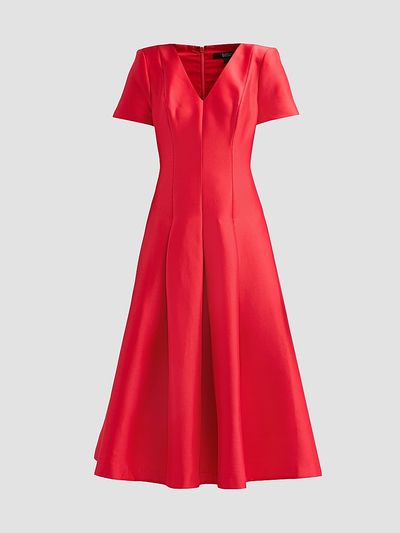 Badgley Mischka Women's Stretch Mikado V-Neck Midi Dress