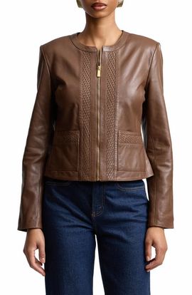 Bagatelle Bagatelle Basketweave Detail Leather Jacket