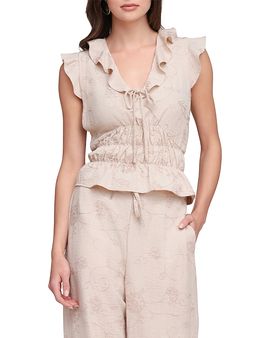 Bagatelle Bagatelle Embroidered Tie Front Smock Top