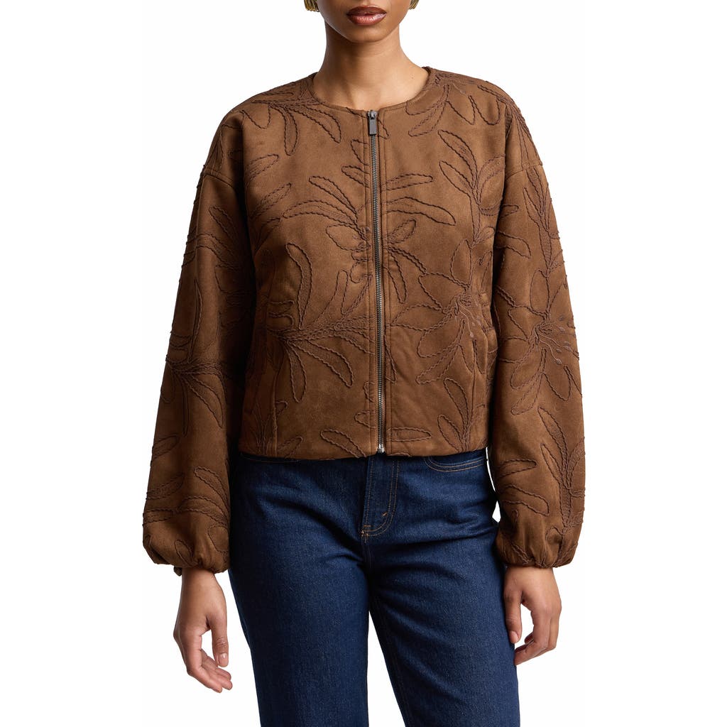 Bagatelle Bagatelle Leaf Embroidery Faux Suede Jacket