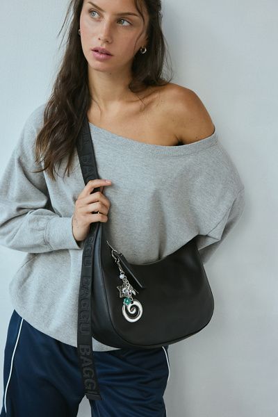 BAGGU BAGGU Medium Recycled Leather Crescent Bag in Black, Women's at Urban Outfitters