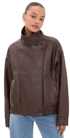 Bailey Rose Bailey Rose Funnel Faux Leather Jacket Chocolate