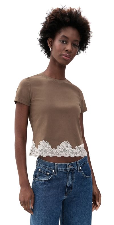 Bailey Rose Bailey Rose Lace Trim Tee Dk Olive