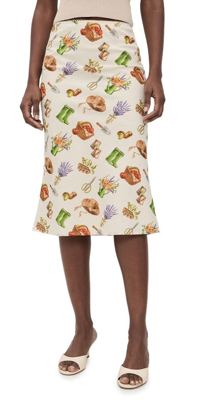 Bailey Rose Bailey Rose Printed Midi Skirt Cream