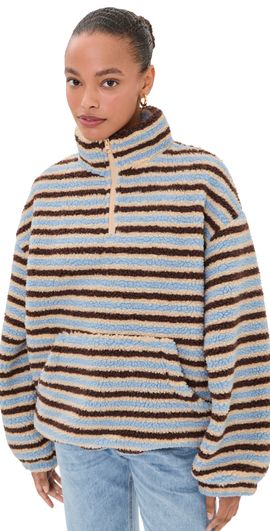 Bailey Rose Bailey Rose Striped Fleece Sweatshirt Butter Brown