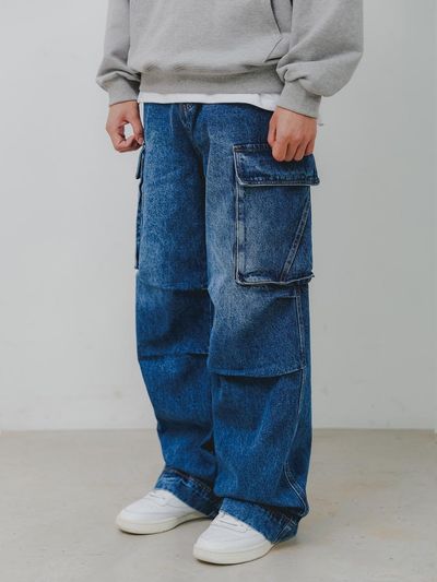 BAKKEN Bakken denim cargo wide pants BK8925_blue