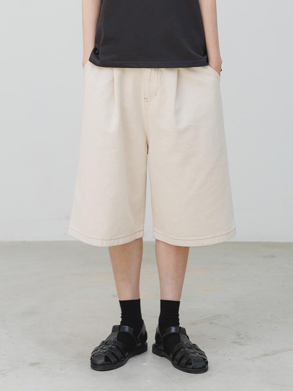 BAKKEN Barken cotton one-tuck wide Bermuda pants BK8912_b