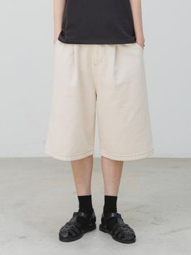 BAKKEN Barken cotton one-tuck wide Bermuda pants BK8912_b