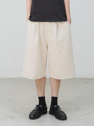 BAKKEN Barken cotton one-tuck wide Bermuda pants BK8912_b