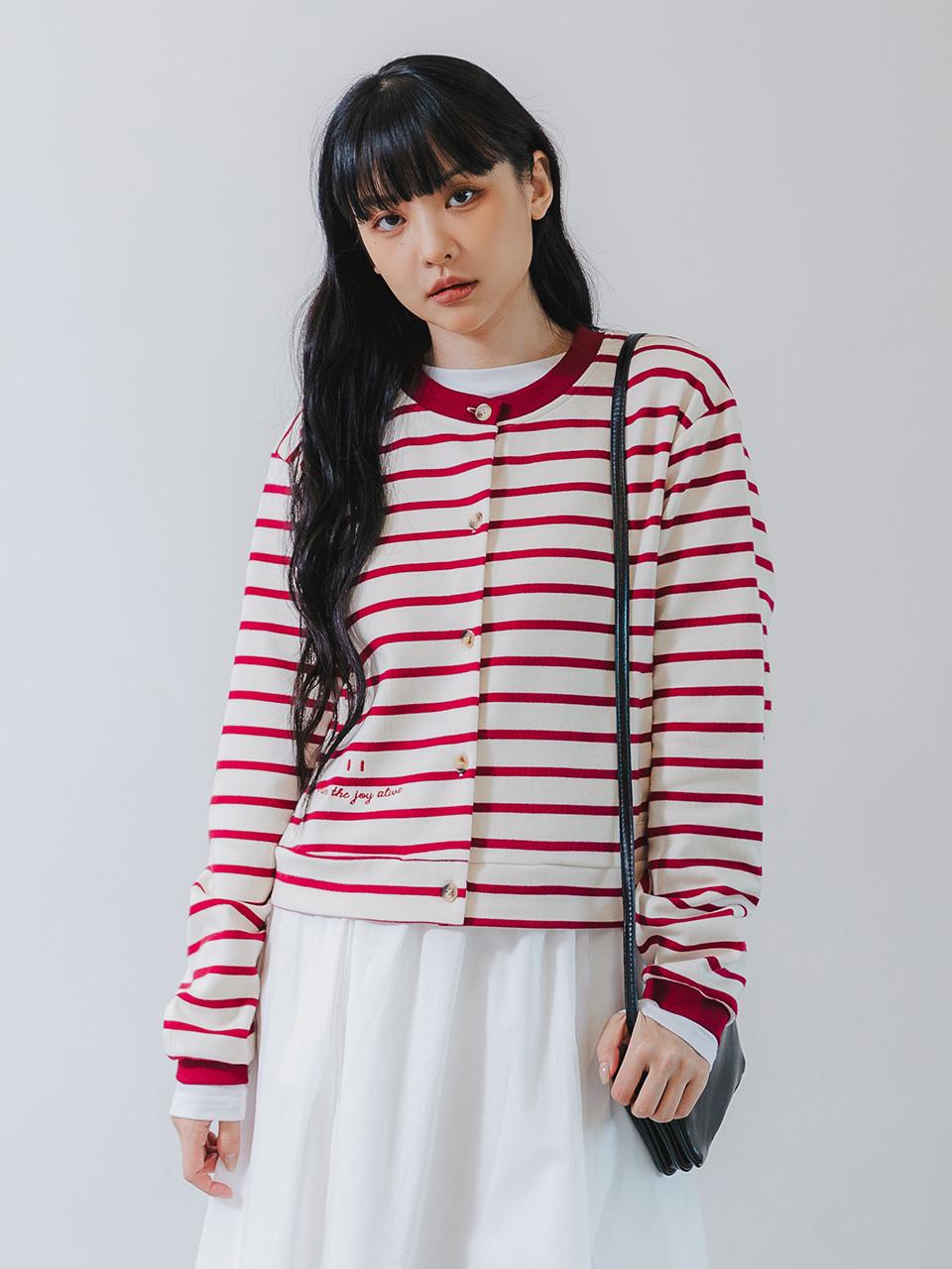 BAKKEN Barken Smile Stripe Cotton Cardigan BK8931_Burgand