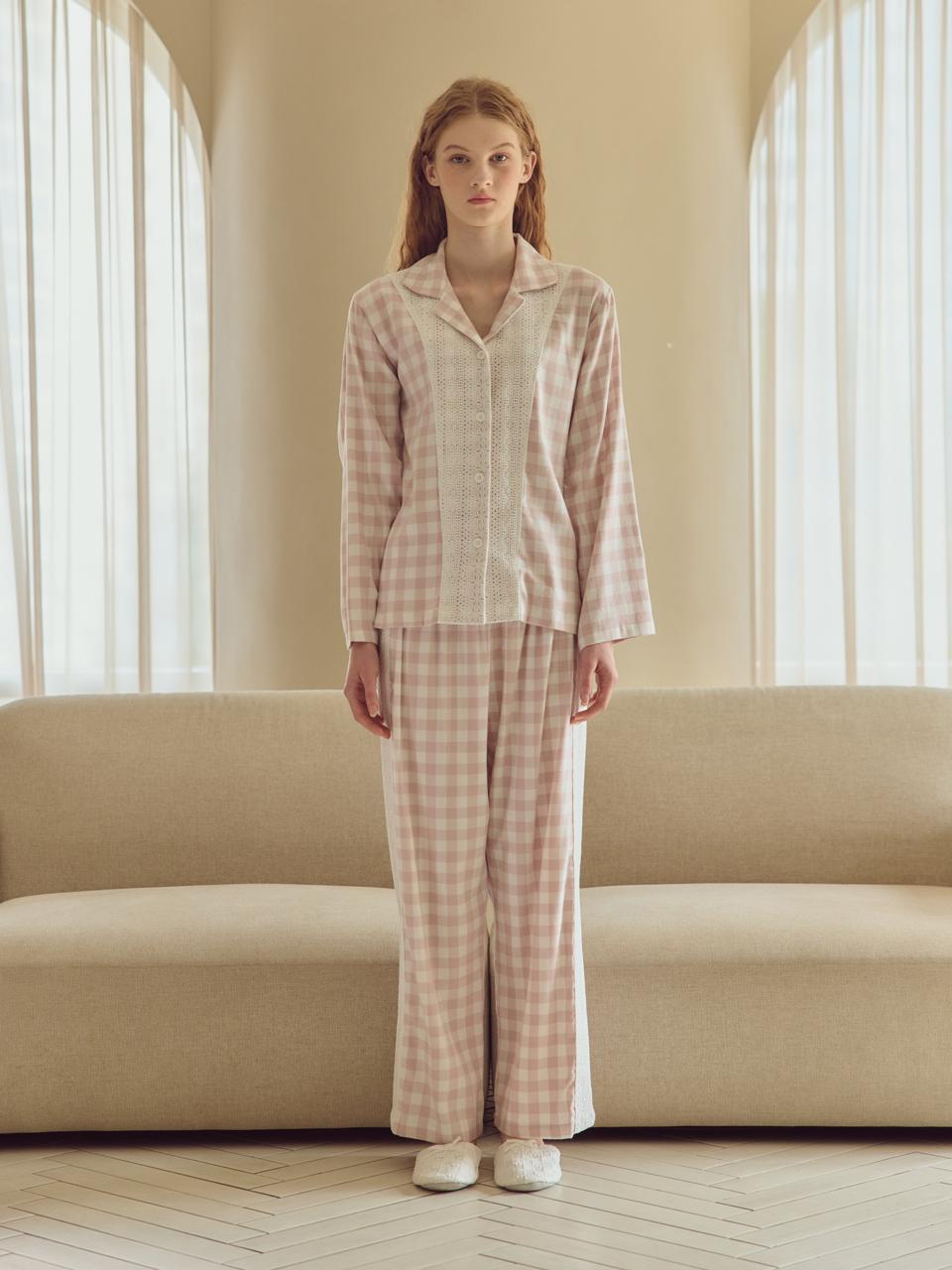 BALCONY in SUITE [4644 BDFHP] Euro checkered pajama Pink