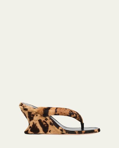 Balenciaga 90mm Gaeta Calf Hair Wedge Thong Sandals