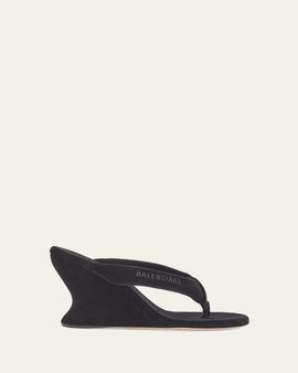 Balenciaga 90mm Gaeta Velvet Wedge Thong Sandals
