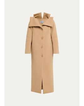Balenciaga Architectural Vareuse Collar Wool Long Coat