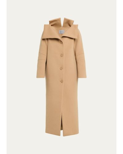 Balenciaga Architectural Vareuse Collar Wool Long Coat