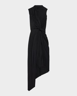 Balenciaga Asymmetric Twisted Jersey Sleeveless Midi Dress