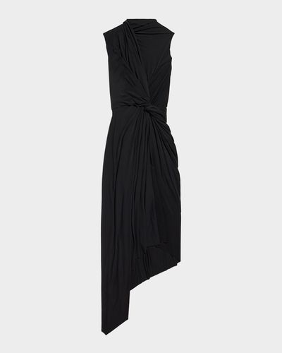 Balenciaga Asymmetric Twisted Jersey Sleeveless Midi Dress