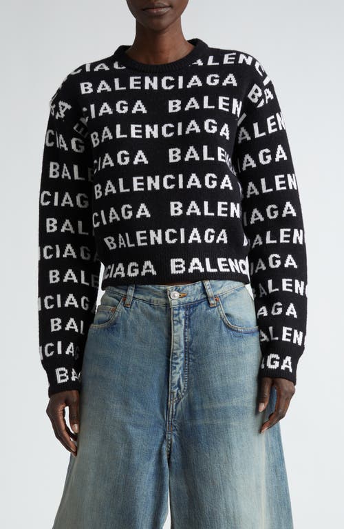 Balenciaga Balenciaga Allover Logo Crop Wool Blend Sweater