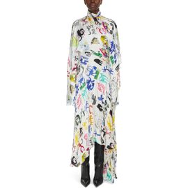 Balenciaga Balenciaga Artist Doodles Twisted Flou Long Sleeve Satin Dress
