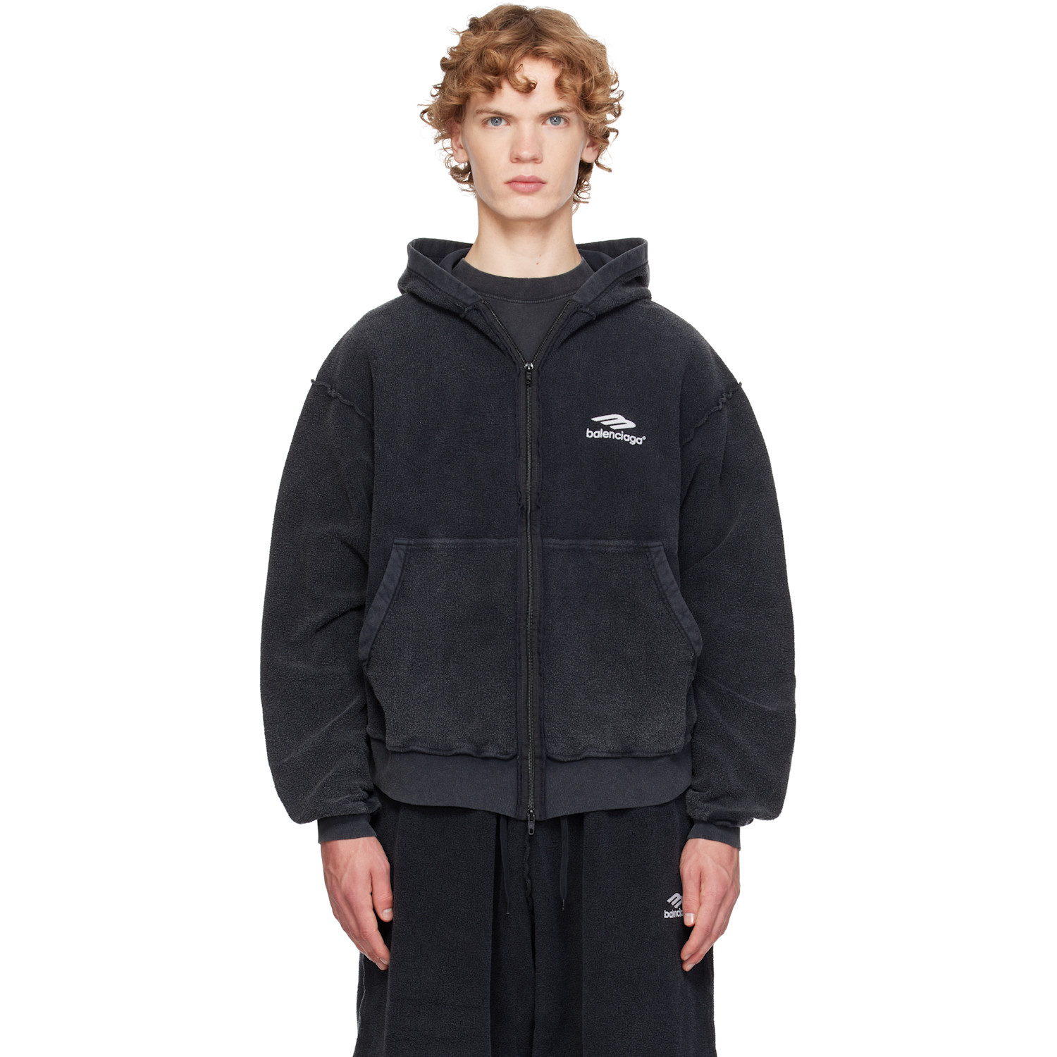 Balenciaga - Black 3B Sports Icon Inside-Out Zip-Up Hoodie