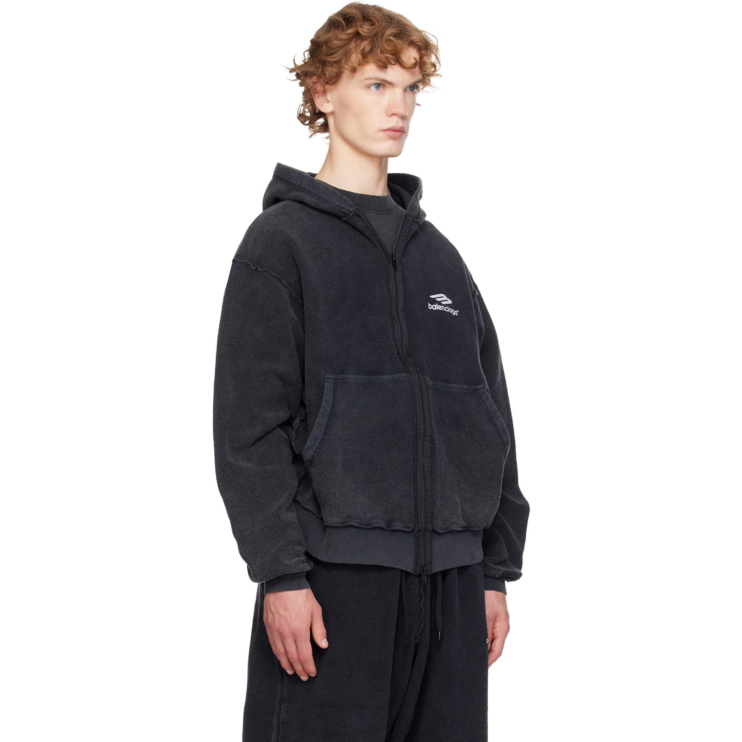 Balenciaga - Black 3B Sports Icon Inside-Out Zip-Up Hoodie