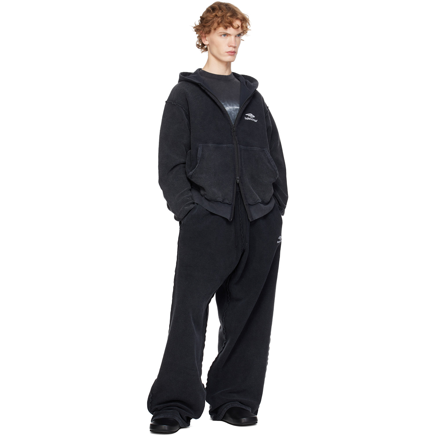 Balenciaga - Black 3B Sports Icon Inside-Out Zip-Up Hoodie