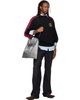 Balenciaga Balenciaga Black Cotton Logo Sleeve Knit Stripe Sweater - 4