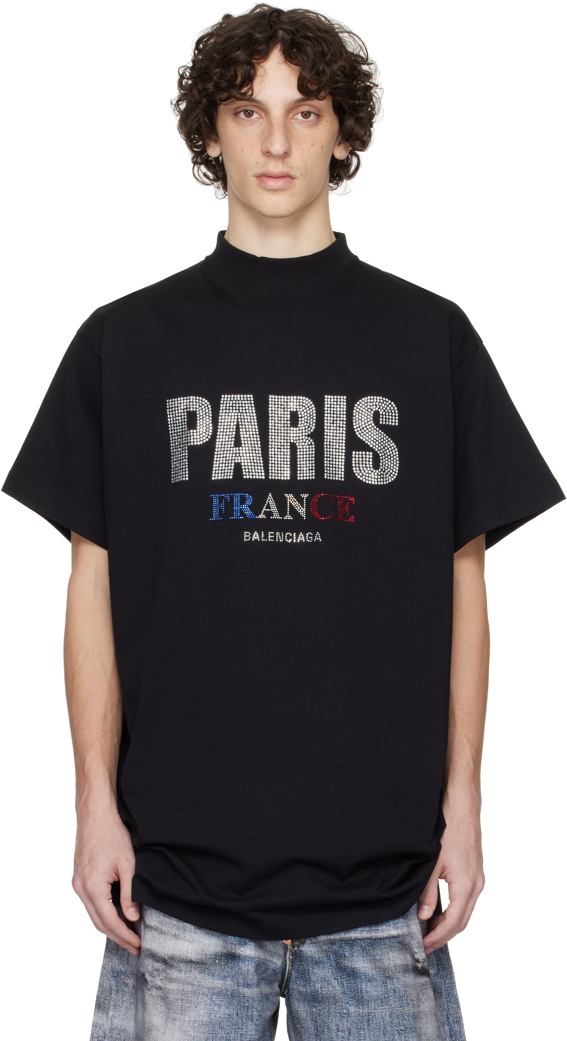 Balenciaga - Black 'Paris' Strass Vintage Jersey Oversized T-shirt