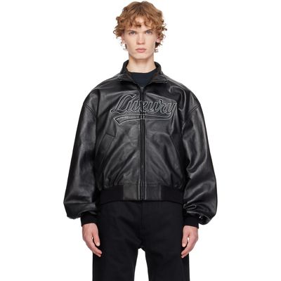 Balenciaga Balenciaga Black Smooth Semi Grainy Leather Bomber Jacket