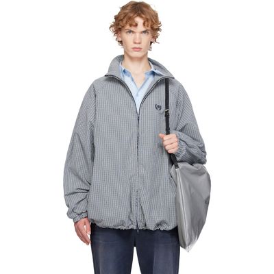 Balenciaga Balenciaga Blue & Beige Cotton Linen Check Zip-Up Jacket
