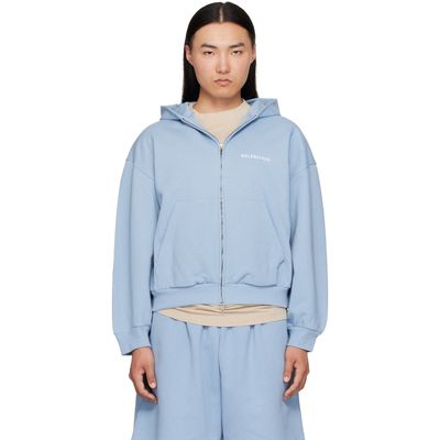 Balenciaga Balenciaga Blue Embroidered Zip-Up Hoodie