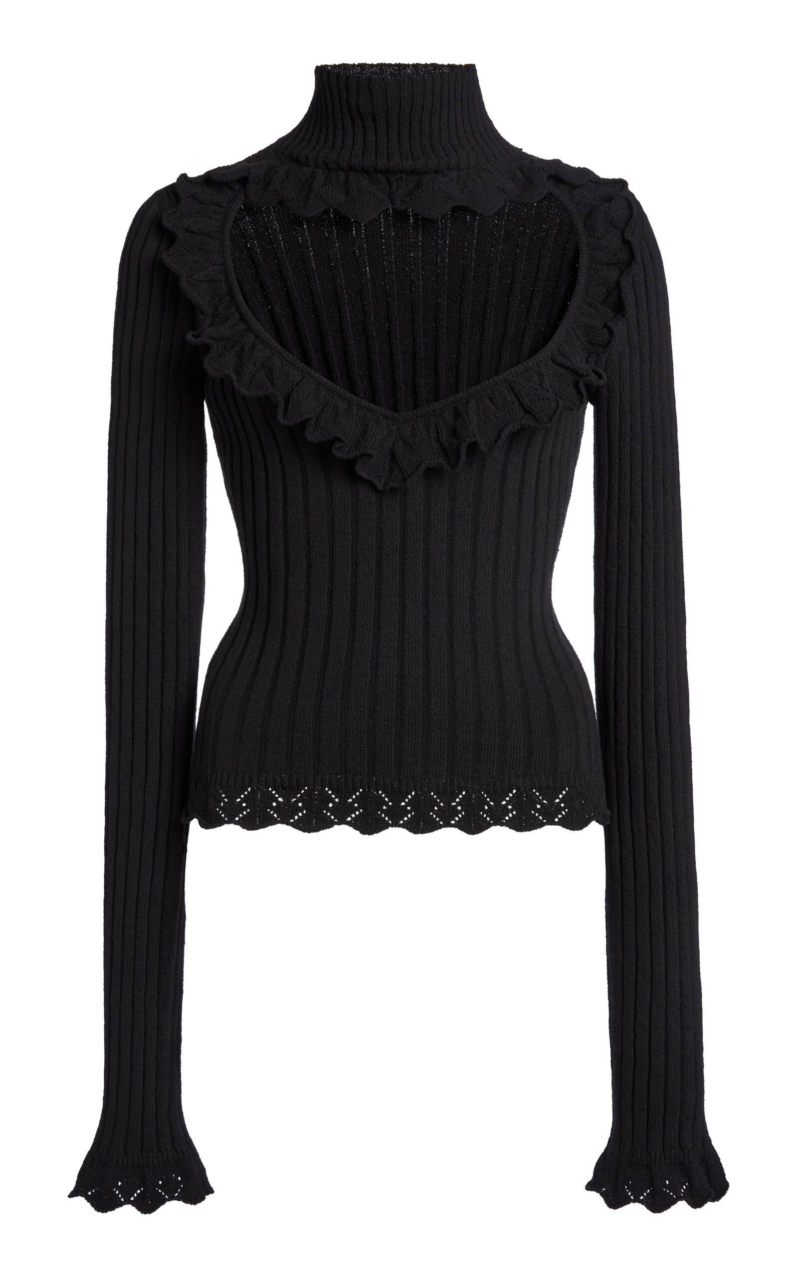 Balenciaga Balenciaga Cotton Rib Knit Heart Cutout Sweater Black M