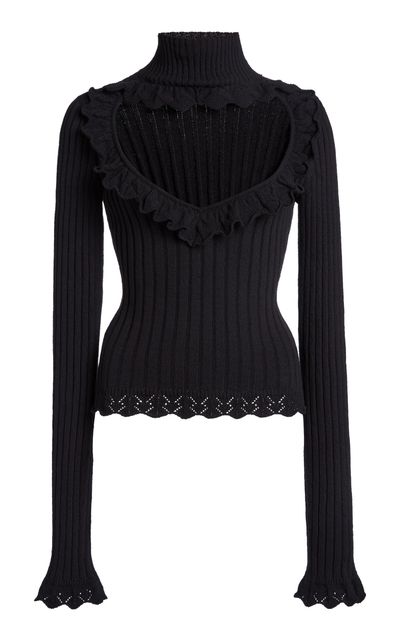 Balenciaga Balenciaga Cotton Rib Knit Heart Cutout Sweater Black M