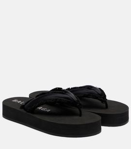Balenciaga Balenciaga Cushy fringed satin platform thong sandals