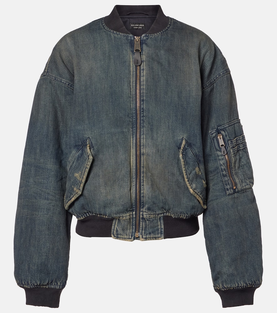 Balenciaga - Distressed denim bomber jacket