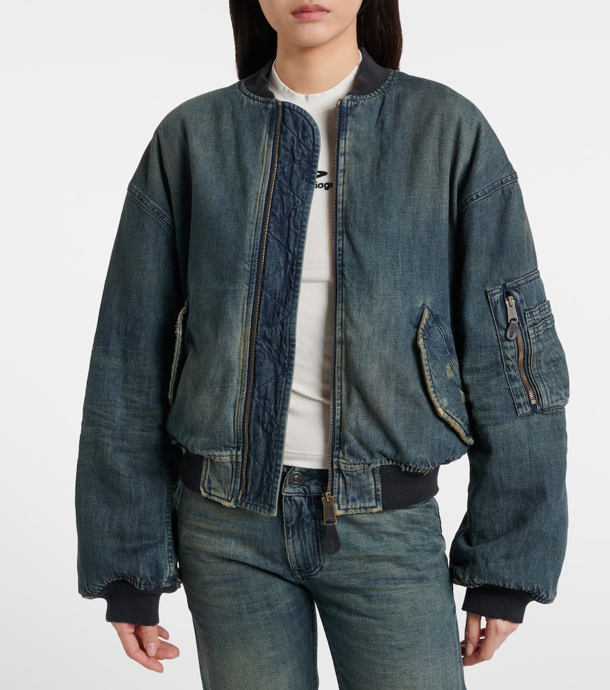 Balenciaga - Distressed denim bomber jacket