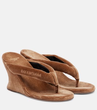 Balenciaga Balenciaga Gaeta velvet wedge thong sandals