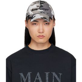 Balenciaga Balenciaga Gray & Black Camo Cotton Ripstop Cap