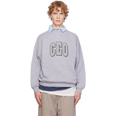 Balenciaga Balenciaga Gray & Blue 'CEO' Team Logo Dry Molleton Shirt Crewneck