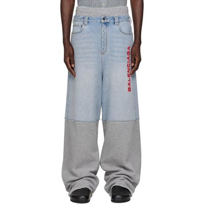 Balenciaga Balenciaga Gray & Blue Paneled Terry Denim Jeans